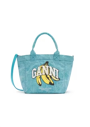 Small easy shopper banana print Blue Curacao C2080013 Ganni 